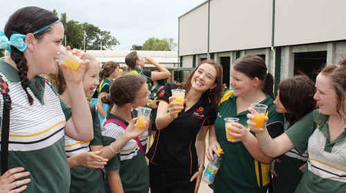 TUCKING IN: Emerald State High School students enjoy a good start to the day thanks to Tanya Gullo and the volunteers of the Breaky Club. cont TUCKING IN: Emerald State High School students enjoy a good start to the day thanks to Tanya Gullo and the volunteers of the Breaky Club. cont